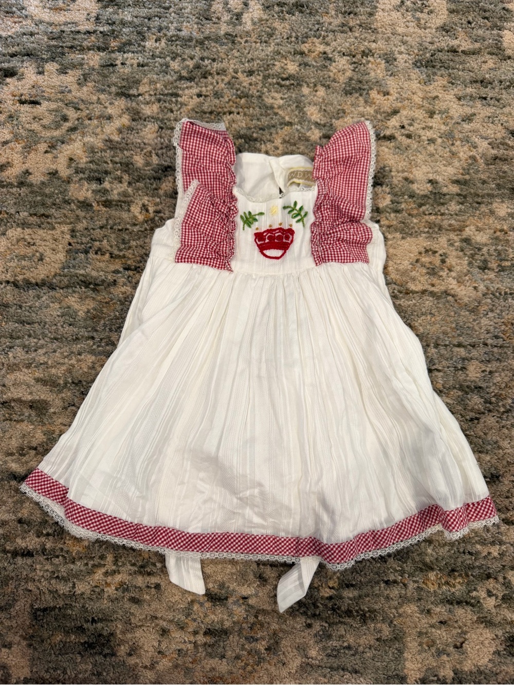 W.D. Wolf Baby Girl Dress 12M Red Gingham Embroidered Christmas